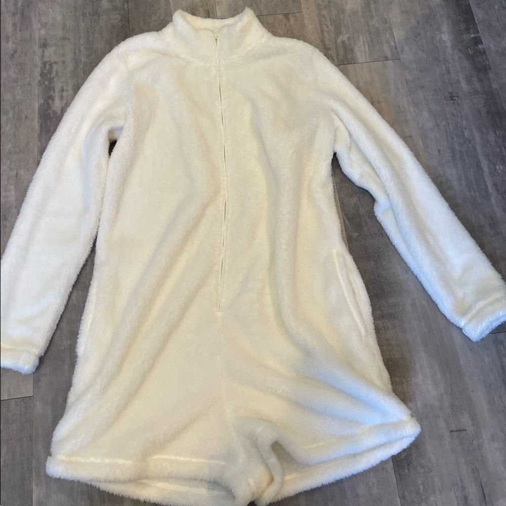 white fuzzy romper